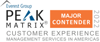 The logo for peak matrix customer experience management services in America, specializing in call center solutions.